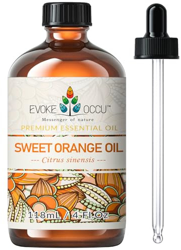 EVOKE OCCU Huile Essentielle d'Orange pour Diffuseurs et Soins de la Peau | Parfum frais, sprays nettoyants DIY, bougies savons, aromathérapie bonne humeur air frais – 118mL / 4 fl oz