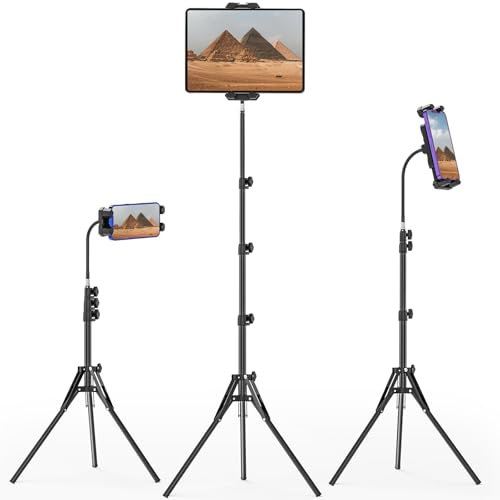 JUBORUI Tablet Stativ Halterung, iPad Stativ Halter Höhenverstellbar bis 175cm, 360° Drehbarer Schwanenhals iPad Bodenständer Tablet Ständer für alle 4,7-13.5 Zoll Tablets