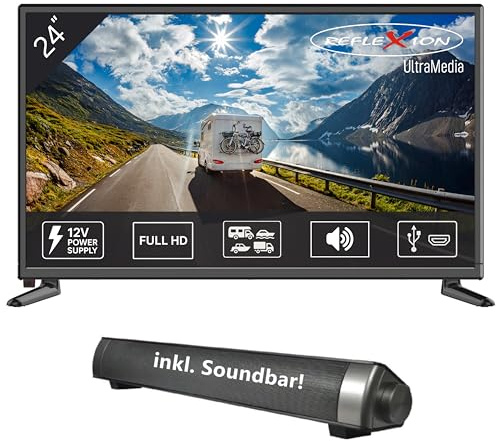 Reflexion 24 Zoll Fernseher mit Soundbar - 12V KFZ-Adapter für Wohnmobile und Wohnwagen - HDMI, USB, LED2425SB