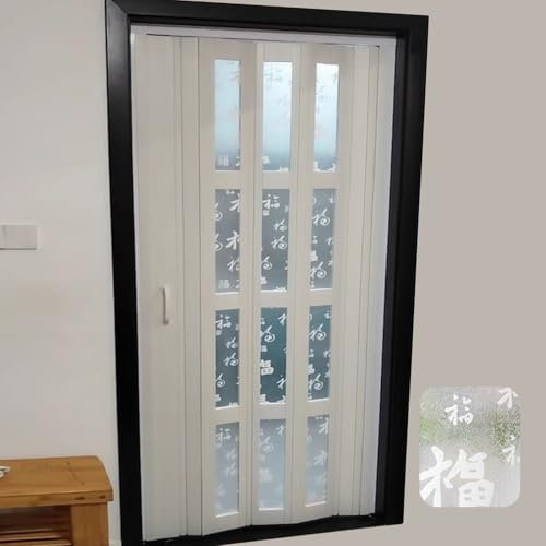 Porta A Soffietto Da Interno Vinile Porta a Soffietto Divisorio, Porta Scorrevole a Soffietto con Finestra Smerigliata, Motivo Venato Rovere Porta Pieghevole Insonorizzata, Facile da Pulire(78x80in(19