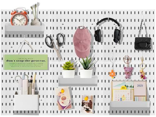 Sibosen Kit de 42 pièces avec panneau perforé, comprenant 6 panneaux perforés de 28 x 28 cm et crochets pour accessoires, organiseur mural en plastique pour bureau, salle d'artisanat