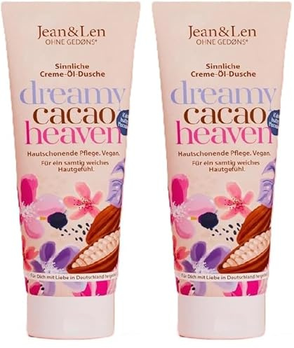 Jean & Len Creme-Öl Dusche Kakaobutter Macadamia, pH-hautideal, reichhaltiges Duscherlebnis, mit wertvollem Kakaobutter-Extrakt und Macadamianuss-Öl, veganes Duschgel, ohne Parabene & Silikone, 250 ml