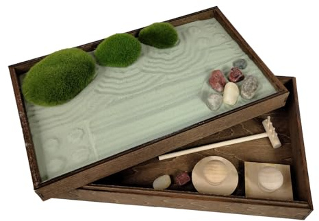 Wooden Stackable Zen Garden | Palo Verde Sand with Rake & Accessories | Minimalist Decor Gift for Relaxation