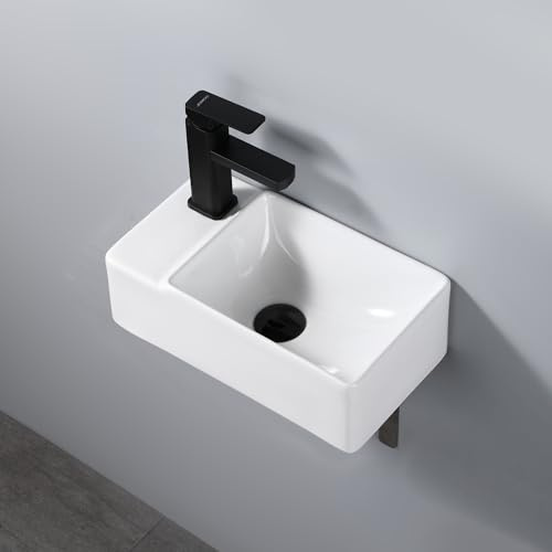 DILECI - Lave-Mains Rectangulaire Compact en Céramique Blanche - Vasque à Poser Petite Taille - Lavabo Design Élégant et Pratique pour Petites Salles de Bain ou Toilettes - 40x22x13 cm