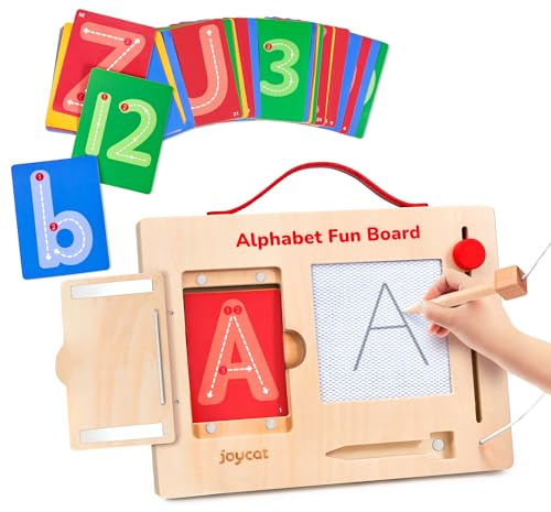 JoyCat Wooden Letter Tracing Board for Toddlers 3-5, Magnetic Alphabet & Number Writing Practice Board with 36 Double-Sided Cards, Reusable Preschool Handwriting Toy, Travel Learning Activity