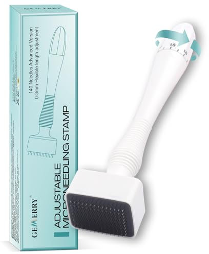 GEMERRY Derma Stamp Adjustable Derma stamp 0-3mm 140 Pointes Microneedling Stamp pour Soins de la Peau du Visage,Tampon Derma Stamp pour la Croissance de la Barbe et des Cheveux
