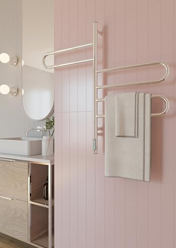 Elna Handtuchheizkörper aus Edelstahl – 78W 815x460 mm – Elektrischer Badheizkörper mit 3 drehbaren Armen – Polierte Oberfläche – Thermostat & Timer – IP44 Wandmontage
