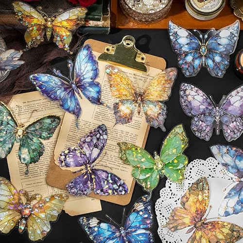 24 Pcs Schmetterling geformt Scrapbooking Stickers, große Größe dekorative Scrapbooking Aufkleber Kit für Junk Journal Aufkleber, Journaling,DIY etc.