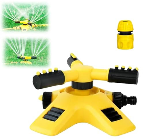 Garden Sprinkler for Lawns, 360° Rotating Lawn Water Sprinkler with 3 Adjustable Arms, Automatic Watering System for Garden, Grass, Plants & Irrigation, Hose Attachment Included (1PCS)