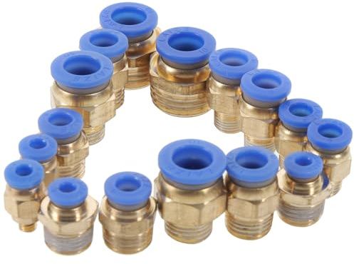 TIDTALEO Set 16 Pezzi Raccordi Per Tubi Dell’aria Pneumatici Connettori a Innesto Rapido, Adattatori a Filettatura Maschio e Raccordi a Crimpare in Plastica Per Compressori e Utensili Pneumatici