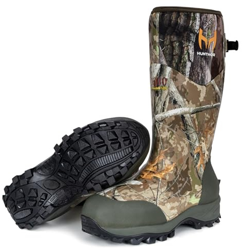 Hunthor Hunting Boots for Men with 1600g Insulation, Waterproof Rubber Boots with 4mm Neoprene & 2mm Fleece Lining, Rated to -20°F, Anti-Slip Outsole & Steel Shank for Hunting and Outdoor Work Size 8