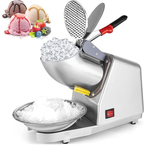 Macchina tritaghiaccio elettrica, 380 W, ad alta potenza, 4 lame, in acciaio inox, per rasare fino a 85 kg di ghiaccio ogni ora, per la produzione di coni di neve domestici e commerciali