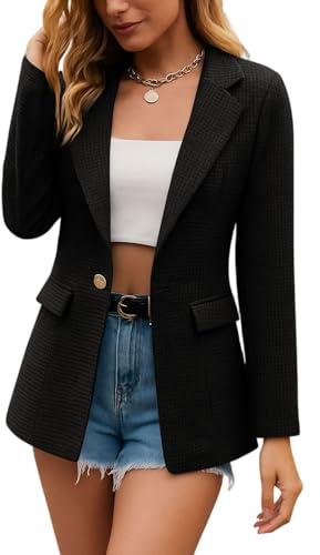 Blazer Femme Cintrée Veste Tailleur Femme Long Ceremonie Décontractée Jacket Printemps Ajustée Travail Blouson Mode Automne Imprimée 2#Noir S