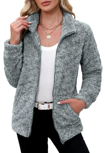 BesserBay Damen Teddy Fleecejacke Sherpa Reißverschluss Winter Cardigan | Reißverschluss Flauschig Flauschig Weich Bett Lounge Indoor Cardigan Pullover
