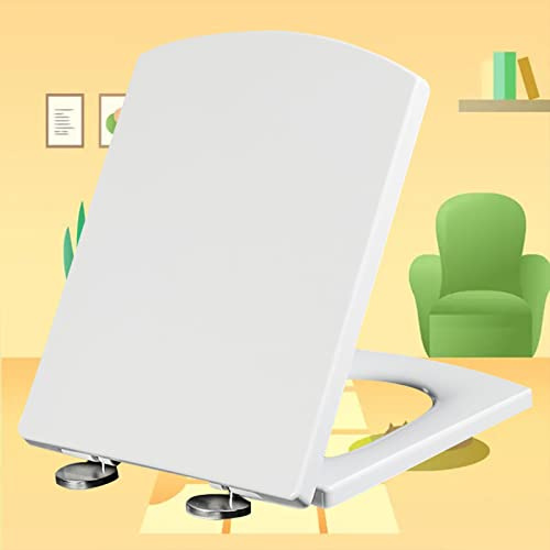 Sedile WC quadrato di ricambio a sgancio rapido, chiusura rallentata, a sgancio rapido per una facile pulizia, bianco, 37 x 47 cm