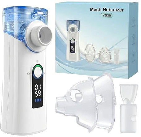【BBNC】Mesh Nebuliser, USB-C Rechargeable Self-Clean Unit for Adults Kids | BPA-free detachable mask & mouthpiece, lightweight for home and travel, digital screen with 20 mins auto shut-off