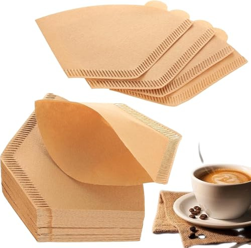 100 Unidades Filtros de Café Talla 4, No Blanqueados y Cónicos - 100% Biodegradables - Compatibles con V60 Dripper, Filtros Manuales y Cafeteras de Goteo (8-12 Tazas) - Papel Natural Premium