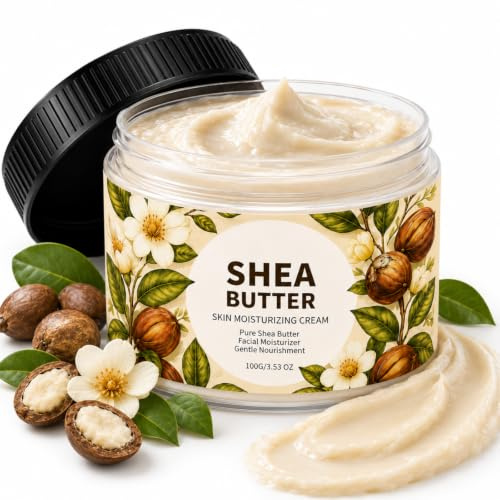 Shea Butter Skin Moisturizing Cream, Skin Moisturizer for Face, Body & Hair | 100g Unrefined Raw Shea Butter Contains Vitamin A, E & F, Body Moisturiser for Women and Men, Body Butter for Very Dry Skin