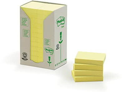 Post-it Recycling-Notes, 24 Blöcke (2400 Blatt), 38 mm x 51 mm, Gelb | Selbstklebende Notizzettel aus Recyclingpapier für Erinnerungen, Listen und Planung; Haften und Lassen Sich Sauber Entfernen