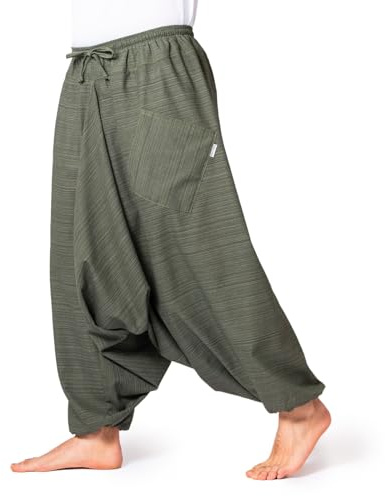 PANASIAM Aladin Pants Cotton 'Lini', Olive Green, L