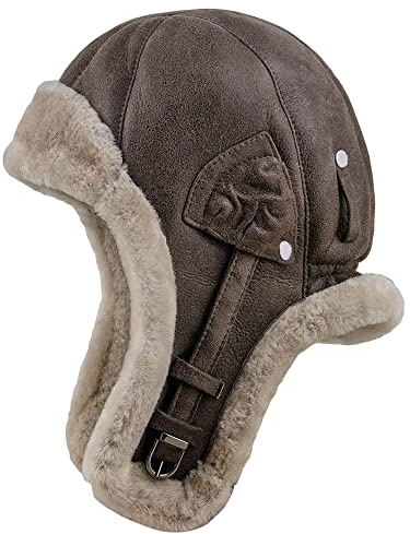 Sterkowski Bomber Aviatormütze | Hochwertige Lamfell Wintermütze | Trappermütze für Herren und Damen