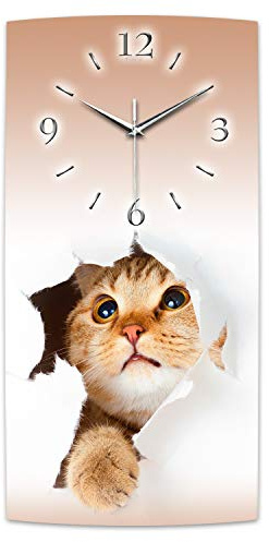 Kreative Feder Designer-Wanduhr Katze XXL Funk-Wanduhr Funkuhr in modernem Design leise ohne Ticken (WA114, 80x40cm leises Funkuhrwerk)
