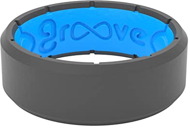Groove Life Edge Deep Stone/Blue Silicone Ring - Breathable Rubber Wedding Rings for Men, Unique Design, Comfort Fit Ring - Size 10