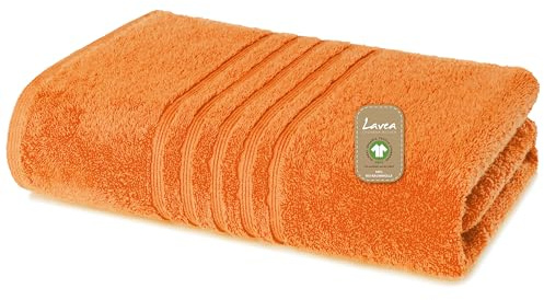 Lavea® 1 Telo Sauna 80x200 cm in Spugna di Cotone Bio 100% Morbidi e Assorbenti, per Casa Hotel Spa – Ideali anche come Asciugamani Doccia – Arancione