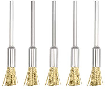 sourcing map Mini Wire Cup Brush Brass Plated Crimped Steel 5 X 11mm with 2.35mm Shank 5 Pcs