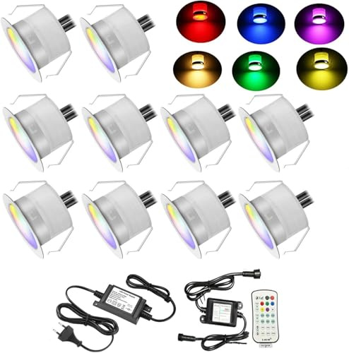 10er RGBWW 0.6W LED Bodeneinbauleuchten Ø31mm (4 in 1) Einbaustrahler LED DC12V Boden Licht IP67 Wasserdicht Einbauleuchten Außen Terrasse Garten Led Lampe