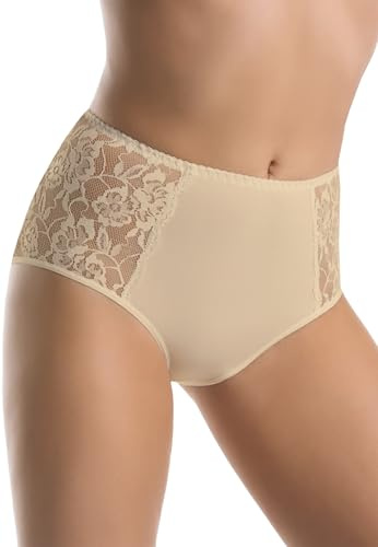 Teyli – Culottes en Coton pour Femmes avec détails en Dentelle, Taille Haute, conçues pour Offrir Confort et camoufler Les Imperfections.Beige 3XL
