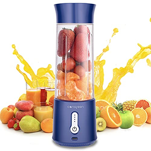 Mini blender Portable blenders - Outdoor personal blender with handle cover - Large capacity 17.6 oz 4000 mAh with USB charging six 3D blades perfect for blending smoothies&juices&milkshakes(blue)