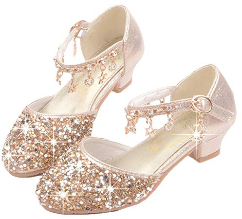 YOGLY Scarpe con Tacco Ragazza Ballerine Bambina Cerimonia Festa Lustrino Nozze Scarpe da Principessa Eleganti Danza Latina Bambini Tacco Sandali EU26-38