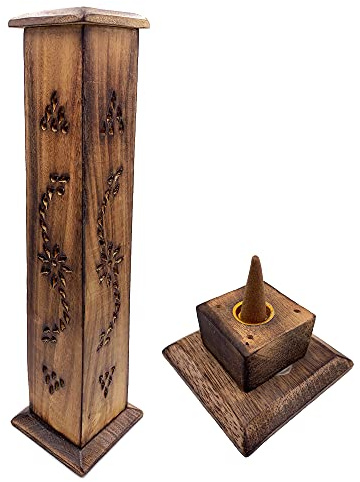Incense Burner Wooden Tower Hand Carved in India Exclusive and Unique Design 30 x 8 x 8 cm Weight 190 g Wooden Incense Holder