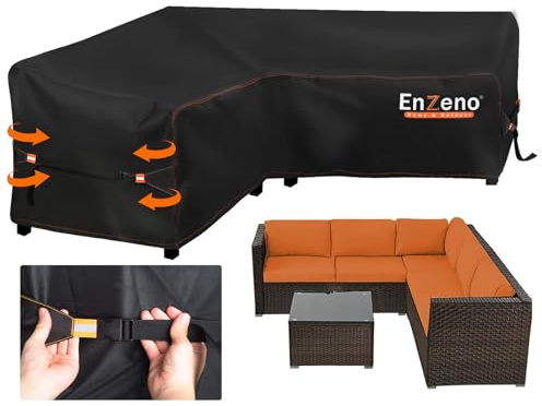 Enzeno Housse pour Canapé d Angle Exterieur，Tissu Oxford 420D Lourd bache de Protection pour canape de Jardin Impermeable，bache Salon de Jardin Angle，Couvre Salon Angle de Jardin （255 × 255 × 87 cm）