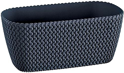 Rammento 39.5cm Long Rattan-Effect Rectangular Trough, Anthracite | 7L Plastic Trough Planter, Oblong Balcony Flower Pot | Weatherproof Plastic Outdoor Plant Pot, Decorative Indoor Herb Planter