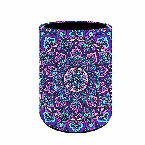 NETILGEN Mandala Lotus PU Leder Stifthalter für Mädchen Frauen Schreibtisch Bleistifthalter Make-up Pinsel Organizer Kosmetik Bleistift Becher Zahnbürstenhalter Aufbewahrungsbox