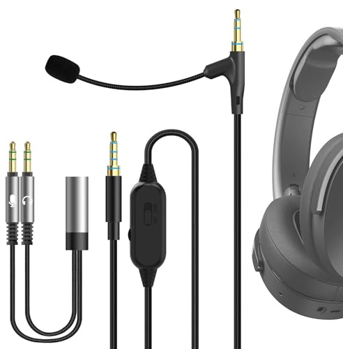 GEEKRIA Boom Mic Headphones Cable Compatible with Audio-Technica, Skullcandy, Soundcore, 3.5mm Jack Nylon Braided Replacement Cord with Boom Microphone for Gaming & Meeting (5.6 ft)