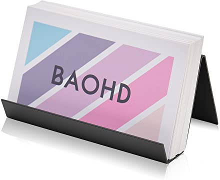 BAOHD Visitenkartenhalter für Schreibtisch, Visitenkarten-Präsentationsständer, Metall, Desktop-Visitenkarten-Organizer, Schwarz