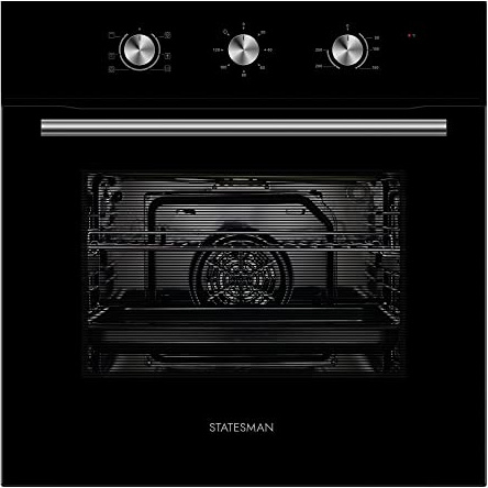 Statesman BSF160BL Built-In Single Cavity Fan Oven, 4 Cooking Functions, 2 Hour Timer, 70L, Black
