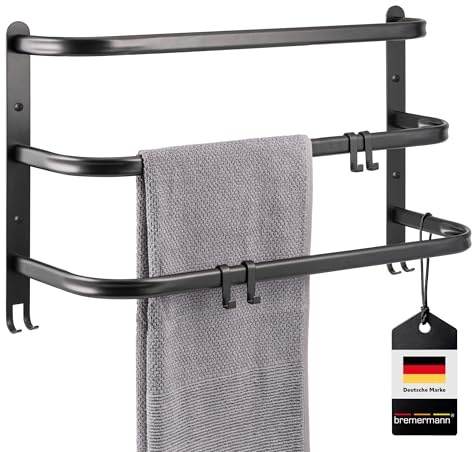 bremermann Wand-Handtuchhalter, 3 gestufte Ablagen, Handtuchstange zur Wandmontage (schwarz)