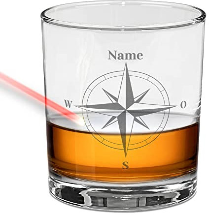 PR Print Royal Whiskyglas mit Gravur selbst gestalten - Kompass - mit Name Personalisieren - Whisky Glas graviert Tumbler, Geschenk für Männer und Frauen | 315 ml, Whiskygeschenk