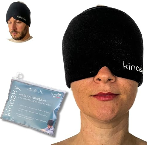 Kinasky - Bonnet Anti migraine - Chaud et Froid - Rafraichissant - Masque migraine - Bandeau migraine - Réutilisable - Maux de tête - Anti Stress - Relaxant - Apaisant - Poche Glace en Gel