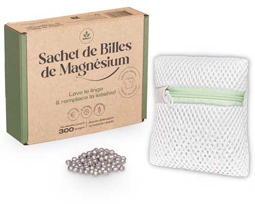 Moonizip Lessive Ecologique, Economique, Hypoallergénique - Réutilisable 300/350 fois - Sachet de billes de magnésium - Lave & remplace la lessive - Sans Détergent Sans Parfum (1 Sachet)