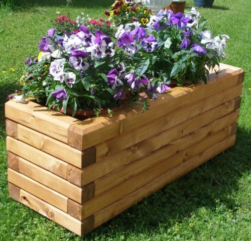 SchwibboLa Pflanzkasten Massiv aus Holz verschieden Größen lasiert mit Holzschutzlasur, komplett zusammengebaut (100x40x45 cm (BxTxH) Teak)