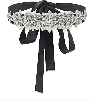 IYOU Cristal Cinturón de Novia Cinturón de Vestido Diamantes de imitación Negro Prom Novia Dama Faja Cinturones con Cinta para Mujeres