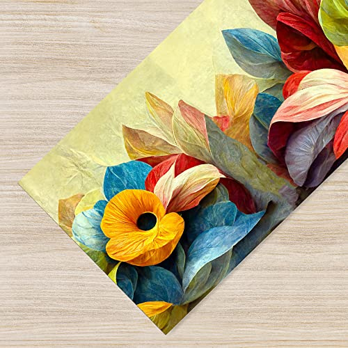 IlGruppone Tappeto Cucina Antiscivolo Made in Italy Passatoia Antimacchia Multiuso Corridoio Soggiorno Lavabile in Lavatrice - Fiori Acquarello - 50x100 cm