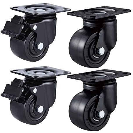 Ruedas de placa Ruedas giratorias de servicio pesado Ruedas giratorias de 50 mm y 2 pulgadas con freno Ruedas de placa de 300 kg Ruedas industriales de nylon silenciosas para muebles de banco de trab