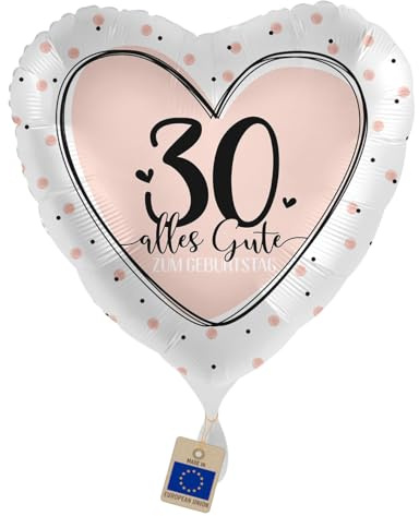 Folienballon 30. Geburtstag – Alles Gute Herzballon 30 | Geschenk und Deko zum 30. Geburtstag für Frauen – Glückwunsch Ballon 30 Jahre, Luft/Helium, Made in EU