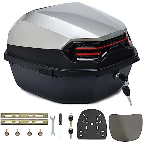 35L Motorrad Topcase für Roller Motorradkoffer Heckkoffer Kofferraum mit Rückenlehne Abschließbar Universal Wasserdicht Motorräder Heckbox für Moped/Mofa/Motorroller/Motorcycle,Silber,16*16*11in